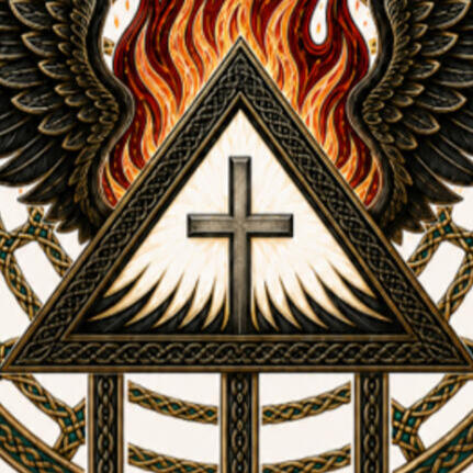 Max Marin Works logo Winged flame and triangle emblem for Max Marin Works